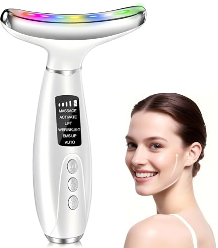 Appareil Anti Rides Visage 6 Modes,Massage Visage Lifting Electrique 7 Couleurs,Masseur Facial avec 45℃ Chaleur & Vibrant,Masseur Visage pour Cou Corps Anti-Âge Raffermissant