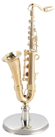 Sassofono statuetta – strumento musicale in miniatura in – strumento musicale in – pezzo da collezione con supporto e scatola di immagazzinaggio per la decorazione di bambini, adulti