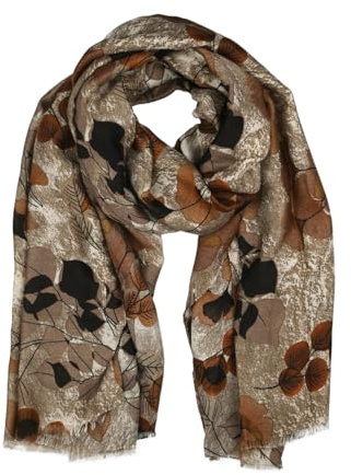 LUMBERJACK Sciarpa da Donna Morbida in Viscosa, Fantasia Floreale e Foglie, Marrone e Beige, Elegante e Calda, Con Scatola Regalo