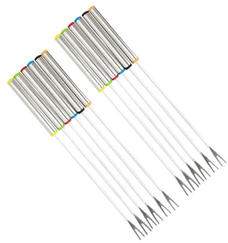 VANZACK 12 pezzi Forchette per Fonduta in Acciaio Resistente al Calore Manici Colorati Doppia Apertura per Frutta Dessert e Bbq per Picnic e Feste