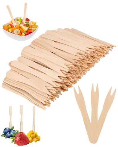 WINXMIN 300 Piezas Tenedores Pequeños,tenedores desechables, Tenedores Tenedor De Merienda Tenedor Patatas Fritas para Fiestas Cumpleaños Camping Y Pícnic, tenedores pequeños (Color Madera 85 mm)