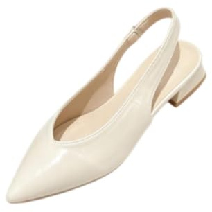 Genérico Zapatos Planos Slingback De Punta para Mujer Tacón De Bloque Bajo | Punta Afilada Zapatos Slingback Planos Tacos Cuadrados Bajos Zapatos Vestir Escote V Sin Talón Deslizables Para Oficina