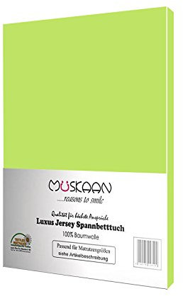 Müskaan Spannbettlaken 140x200 cm – 160x200 cm | 100% Baumwolle Jersey Bettlaken – Weiches Spannbetttuch für Matratzen bis 22 cm Höhe – Apfelgrün