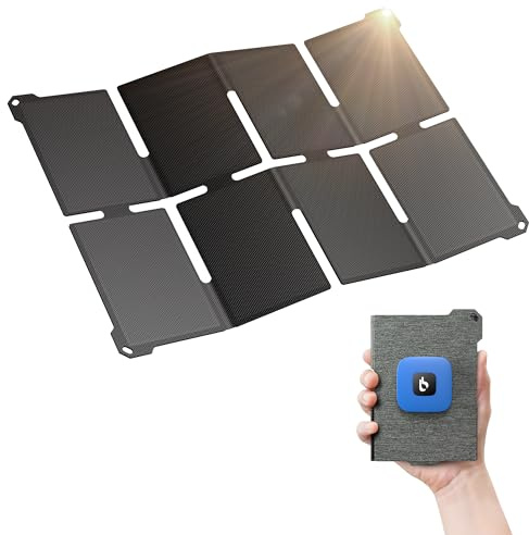 [Pocket-Size]BigBlue Portable 25W Solar Panel Charger, Folding Solar Charger with USB-A and USB-C Ports, IP68 Waterproof Solar Panel for Backpacking Compatible with Cellphones, Tablets, Power Bank etc