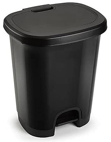 CABLEPELADO Cubo basura plastico, Cubo basura apertura pedal, Papelera de pedal, Libre de BPA, 45 cm alto x 38 cm ancho x 32 cm fondo, Capacidad 27 Litros, Negro completo