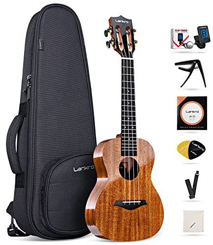 Lankro 26 Inch Solid Mahogany Ukulele Tenor for Beginners Pack, Professional Ukeleles for Adults Kids Beginners Stringed Musical Instruments Bundle Kit with Gig Bag Tuner Strings Picks and Strap