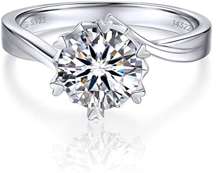 MomentWish Verlobungsring Damen, 1 Karat Moissainte Silberringe Damen 925 Trauring Ehering D Farbe VVS1 Geschenk für Frauen Mama-Größe56