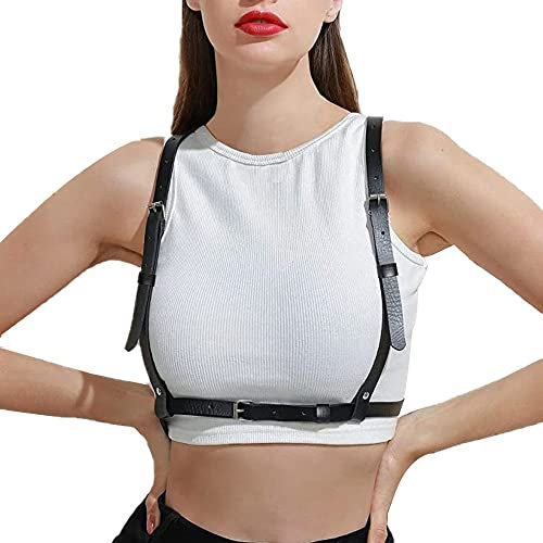 Damen Punk Taillengürtel PU Leder Harness Gürtel Schwarz Gothic Weste Gürtel Verstellbare Körperkette für Frauen Mädchen Cosplay Party Rave Outfit Halloween Kostüm