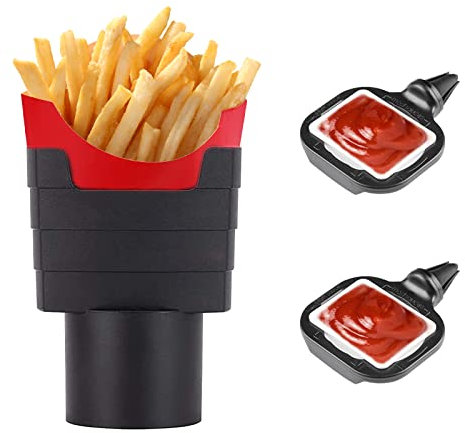Ksvaye 3 Stück Pommes Halter Auto Saucenhalter Clip-Set Pommes Frites Rack Pommesständer aus Kunststoff mit Soßenhalter Pommes-Becherhalter Auto Innenzubehör