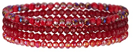 FULU AUTUMN Damen Kristall Perlen Armband Mehrschichtiges Steine Armband Boho Modeschmuck Beste Freundin Geschenke(Red)