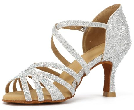 Syrads Zapatos de Baile de salón con Diamantes de imitación para Mujer Zapatos de Baile de Salsa Latina Zapatos de Baile de práctica para Fiesta, Zapatos Transpirables para salón de Baile