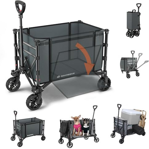 Raynesys Vagón Plegable 3 en 1 Convertible en Banco, 220 120L Libras Carro Plegable con Ruedas, para Playa, Jardín, Camping, Deporte, Gris