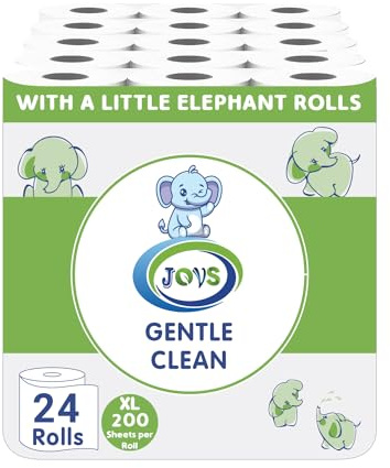 JOVS 3 Ply Toilet Roll Bulk Buy Pack of 24 Quilted Mega Toilet Rolls – Eco Friendly, Recycled, Gentle, Clean, Soft and Multipack Classic Loo Tissue Paper 200 Sheets, Biodegradable