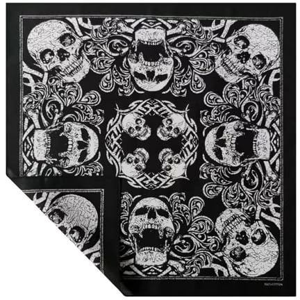 XBOKA Pañuelo de cuello para adultos, diseño de calaveras, bandana con estampado de calaveras, bandana para el cuello