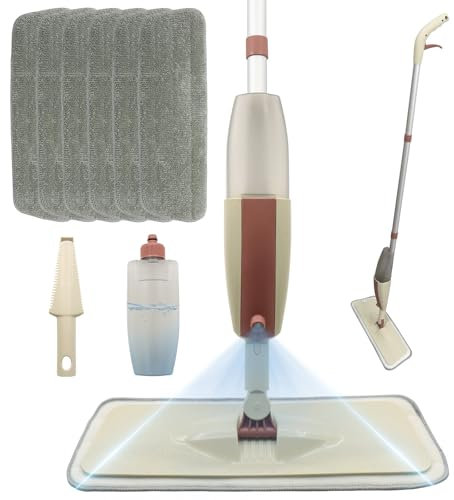Bodenwischer mit Sprühfunktion, Sprühwischer Bodenwischer mit 6 Waschbaren Mikrofaser Pads, Spray Mop 360 Grad Rotierender Wischmopp mit 350ML Wassertank, Home Küche Wischer Bodenreinigung