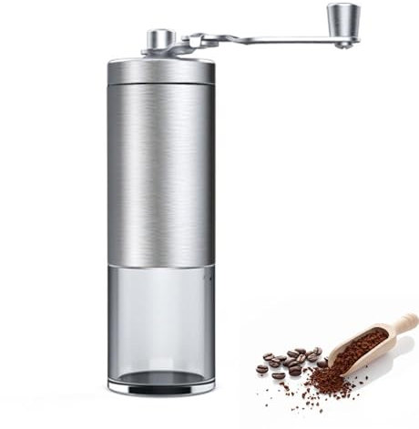 Miscela manuale di caffè – manovella compatta in acciaio inox, meccanismo conico in ceramica | Macinino regolabile con nucleo in ceramica, design leggero e durevole per versare e caffè fresco