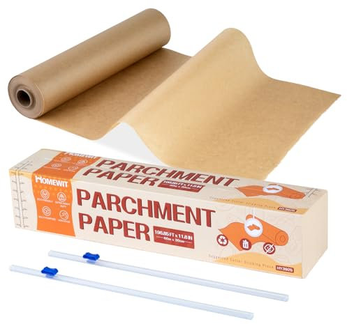 Homewit Papier Cuisson rouleau 30 cm x 60 m avec couteau à découper, papier sulfurisé antiadhésif de qualité supérieure pour la pâtisserie, la cuisson, le barbecue, la cuisson à la vapeur et la