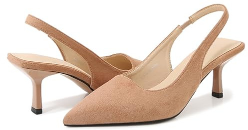 Womens Suede slingback pumps Slip On Pointed Closed Toe Kitten Heels Party Wedding Dressy Shoes,Brown,36