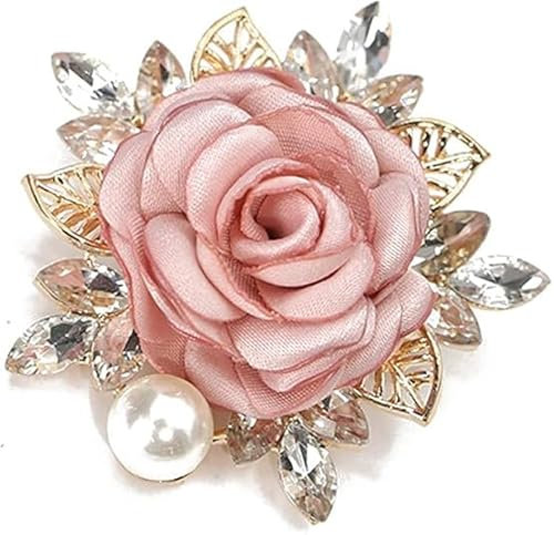 Rose Brosche, Rosenbroschen für Damen und Herren, Elegant, Handgefertigt, Rosen Brosches, Anstecknadel Rosen, Strass Perle Stoff Brosches, Kleid Zubehör für Party, Tanz, Bankett/Rosa