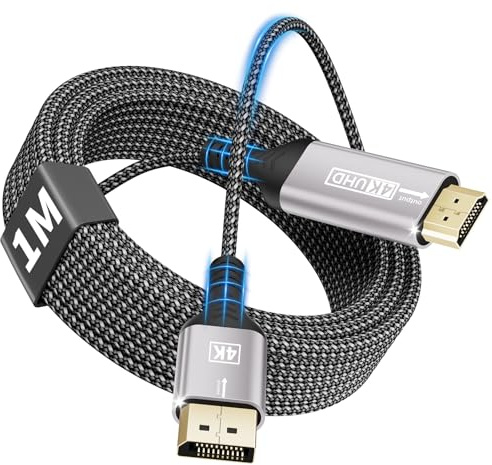 layajia Cable DisplayPort a HDMI 4K 1M, Unidireccional DP a HDMI Macho UHD 4K@30Hz/2K@60Hz/1080P@120Hz, Cable de nailon DP a HDTV para Dell, Proyector, PC de Escritorio, NVIDIA, Lenovo, HP, ThinkPad