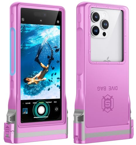 Lanhiem Waterproof Phone Case Universal, Professional IPX8 Waterproof 15M Diving Phone Cover [Underwater Touchscreen] Case for iPhone Samsung Google Xiaomi and 4.7-6.9'' Mobile Phones, Pink