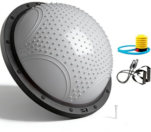 Palla da equilibrio da 58 cm, mezza palla per yoga con fascia elastica e pompa a pedale, mezza palla per esercizi per pilates, fitness, allenamento a casa, palestra, allenamento in ufficio