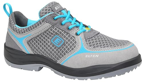 Elten Mila aqua Low ESD S1 - Zapatos de seguridad para mujer (ligeros, transpirables, microfibra/malla, sin piel, puntera de acero), 42 EU Schmal, gris