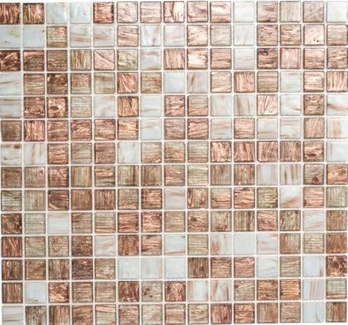 Glasmosaik Mosaikfliesen weiß braun bronze Duschrückwand Fliesenspiegel MOS54-1302