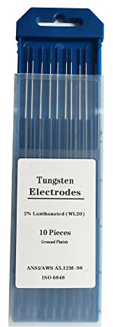 TIG Tungsten Electrodes Diam.1/16inch, with 2% Lanthanum, WL20(Blue) Lanthanum Tungsten Welding Electrodes Rods, 1.6mm x150mm 10pcs Pack.