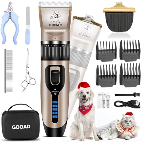 Gooad Dog Clippers Grooming Kit and Paw Trimmer,Cordless,Low Noise, Electric Quiet,Rechargeable, Dog Trimmer Grooming Tool, Pet Hair Clippers for Thick Coats,Shaver for Small and Large Dogs&Cats