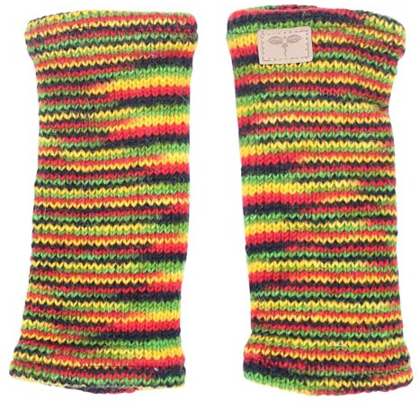 BUDDHA arts&more Pulswärmer Stulpen mit Daumenschlitz 100% Wolle fleecegefüttert Handarbeit Nepal (bunt)