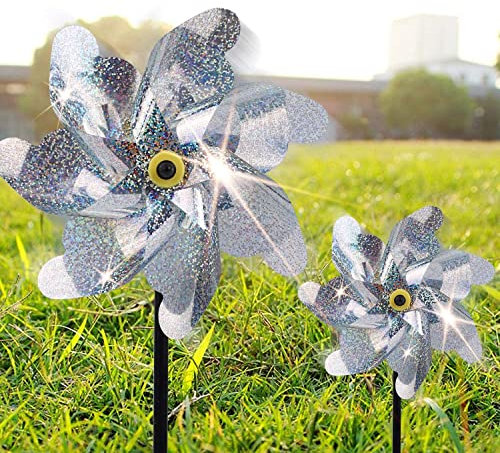 BATTIFE Preassembled Reflective Pinwheels for Yard & Garden, Silver, 10Pack