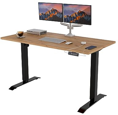POKAR Höhenverstellbarer Schreibtisch Höhenverstellbar Elektrisch Bürotisch mit Tischplatte (Golden Craft Eichen, 160 x 80)