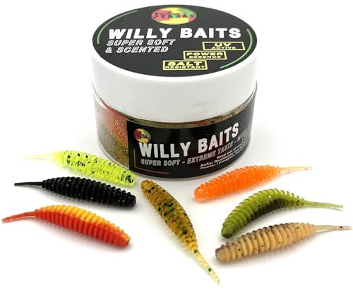 Psarás Forellen Aroma Softbaits Set Box - 38 mm - Trout Fishing Baits - Willy Baits (7 Farben á 3 Mix)