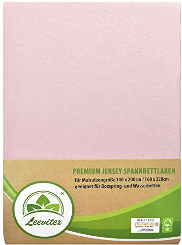 Premium Spannbettlaken, extra schwer und dick, 97% Mako-Jersey-Baumwolle und 3% Elasthan, auch Boxspringbett geeignet, 140 x 200-160 x 220 cm, Rosa