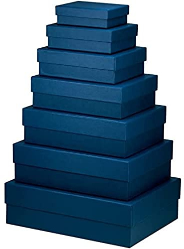 Rössler Papper 13411453900 – Boxline presentförpackning med lock, uppsättning av 7 presentlådor, marinblå, rektangulär kartong