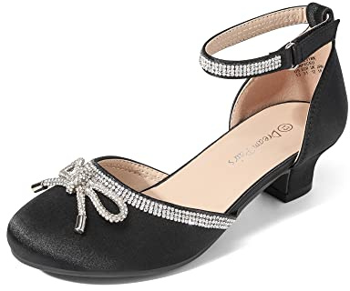 DREAM PAIRS Kids Ballerines Fille Scintillant Chaussures Plates pour Filles à Petit Talon Confortable pour Fête Mariage,Size 28,Noir,SDFL2318K