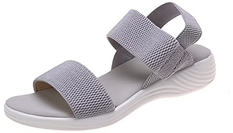 Sandali con Cinturino Elastico da Donna Sandali Sneake Casual Estivi Morbidi e Confortevoli Sandali Sportivi Scarpe da Passeggio Traspiranti con Tomaia in Mesh,Argento,US8/EU39