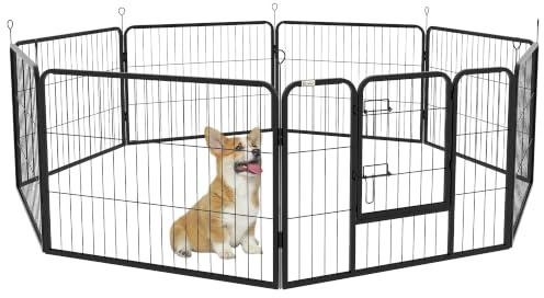 PawHut Luxe Parc enclos modulable Acier époxy Porte verrouillable pour Chiens, Lapins, rongeurs, Petits Animaux, intérieur et extérieur 80 x 60 cm Noir