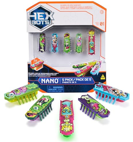 HEX BOTS Nano 5-pack, 4 Nano insekter med bonusblixt nano, sensoriska leksaker för barn och katter med vibrationsteknik, insektsleksaker och mini-robotleksak för barn i åldrarna 3 och uppåt