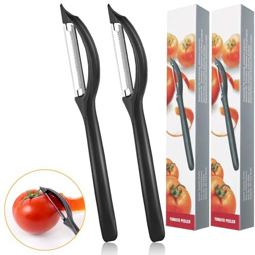 PROPOG 2 Pezzi Pelapatate Professionale, Pela Patate e Verdure Inossidabile Pelati Pomodoro in Acciaio Taglio Frastagliato, Ultra Affilato per Mela, Carote e Frutta (Nero)