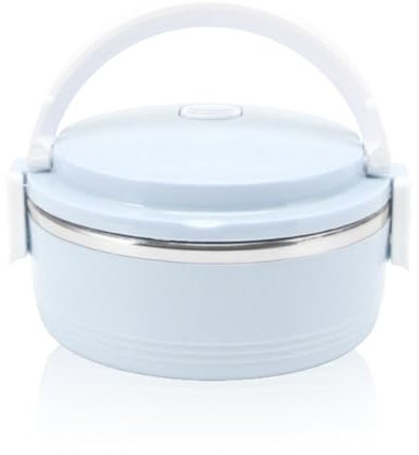 Récipient Alimentaire Isolé, Boîte à Lunch Thermique Portable Pour Aliments Chauds Boîte à Lunch Ronde En Acier Inoxydable Conteneurs à Lunch Pour Adultes(Bleu)