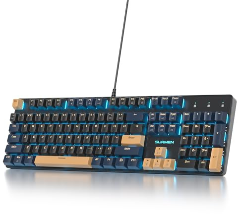 SbocKeeb V200 Full Size Mechanical Keyboard, 104 Keys Wired USB RGB Backlit Gaming Keyboard with Red Switches, Full Anti-ghosting American QWERTY for PC Windows Mac Gamer Office V200 Blue Samura-B