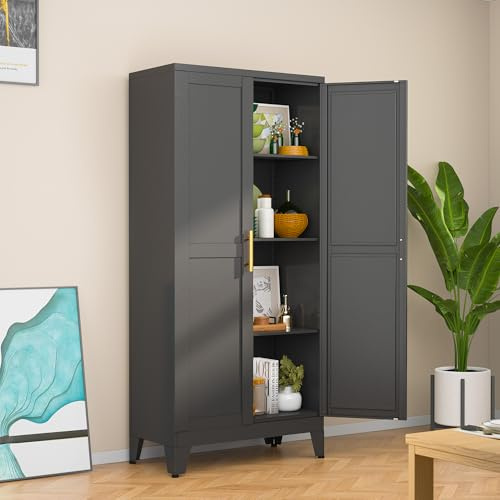 RISTERN Black Kitchen Pantry Cabinets, 48 Metal Storage Cabinet for Office