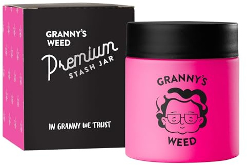 Granny's® Premium Stash Jar | Omas Kräuterglas | Bis zu 8 Gramm Fassungsvermögen | Pink | 100% Geruchsdicht | UV-Schutz Garantie | Geschenke-Set | Mit Kindersicherung im Deckel | 120 ml | Brokkoliglas