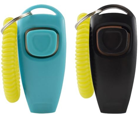 WOLMIK 2 Stück Hund Klicker und Pfeife 2 in 1, Klicker mit Großem Knopf und Pfeifen, Schiedsrichter und Beamte Lauter Klarer Klang İdeal für Trainer, Haustier, Katze, Rückruf - Schwarz & Blau