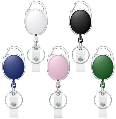 Uniclife 5 Pack einziehbare Badge Reel für Ausweishalter Heavy Duty einziehbare Schlüsselanhänger starke bunte ABS-Gehäuse mit Edelstahl-Feder-Spule 60 cm Nylon Karabiner und Schlüsselring, 5 Farben