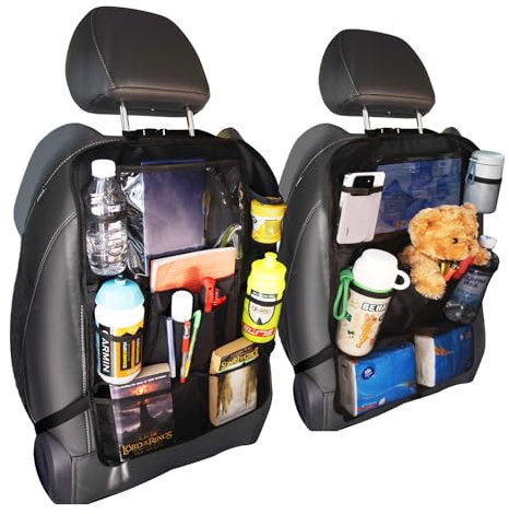VEHIRIE Car Seat Organiser 2 Pack, BackSeat Protector for Kid Toy Storage Box with 12 Inch Touch Screen Car Tidy Organiser for Class A Car