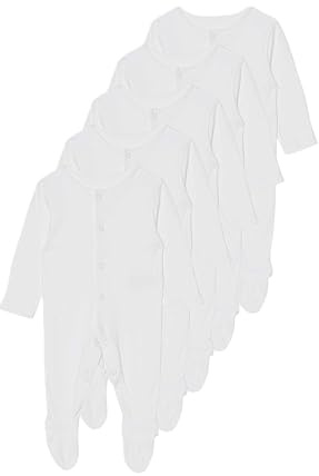 Marks & Spencer Tutine da Notte in Puro Cotone – Confezione da 5 (2,3 kg-3 Anni) Bambini Unisex Bianco
