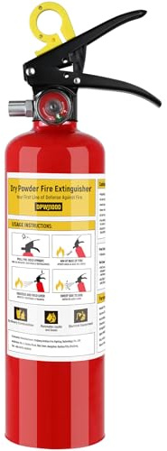 ABC Dry Powder Fire Extinguisher, 1-A:10-B:C Rated, Dry Chemical Fire Extinguisher for Home, Kitchen, Office & Vehicle, Fire Extinguisher with Easy-Grip Handle & Quick Release (1 Pack)